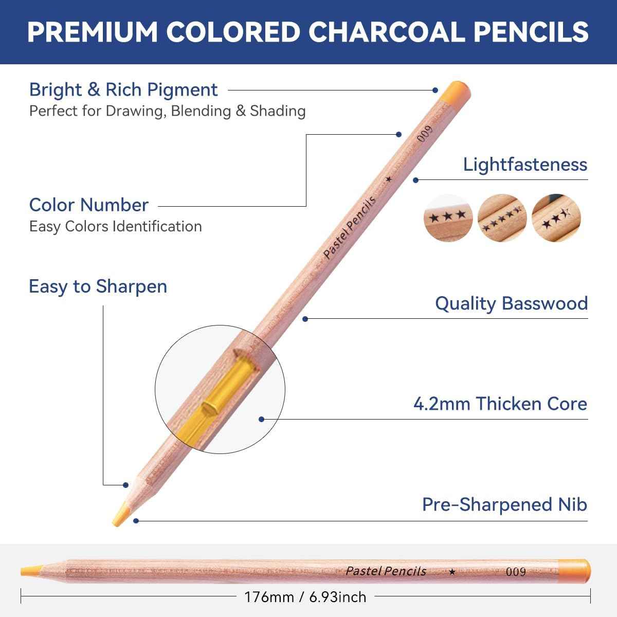 NYONI Professional 24 lápices de carbón de colores tiza pastel