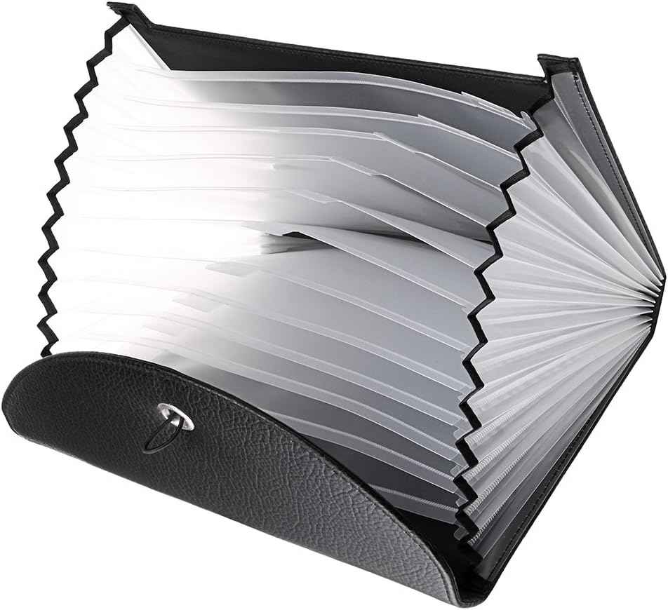 PU-läder 13-fickor A4-papper Expanding File Folder Document Organizer