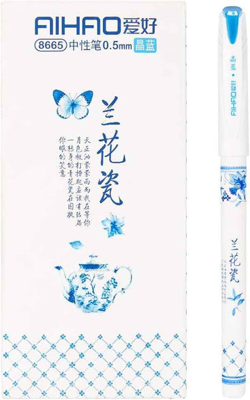 Bolígrafos de tinta de gel con diseño de porcelana de orquídea AIHAO, punta fina de 0,5 mm, paquete de 12