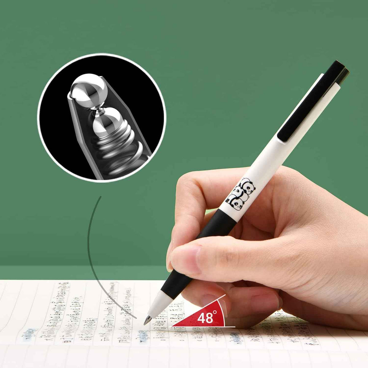 Kaco K7 Stylos à encre gel Panda mignon Encre noire 0,5 mm Pointe fine Lot de 3