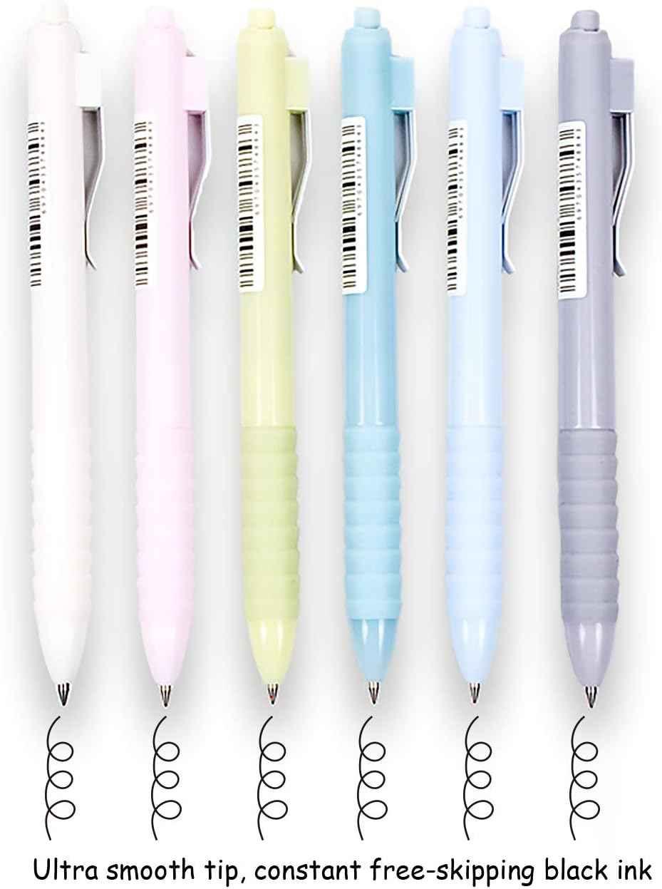 COLNK indragbara gelpennor svart bläck, fin punkt 0,5 mm söt skrivpenna med mjukt komfortgrepp, snygg pastellpenna, 6-tals