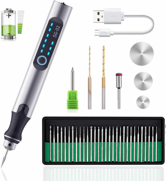 USB Rechargable MINI Jewelry Engraving Machines Pen with 35bits Silver