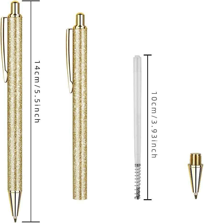 8Pcs Glitter Ballpoint Pens,Rose Gold Metal Retractable Journaling Pens