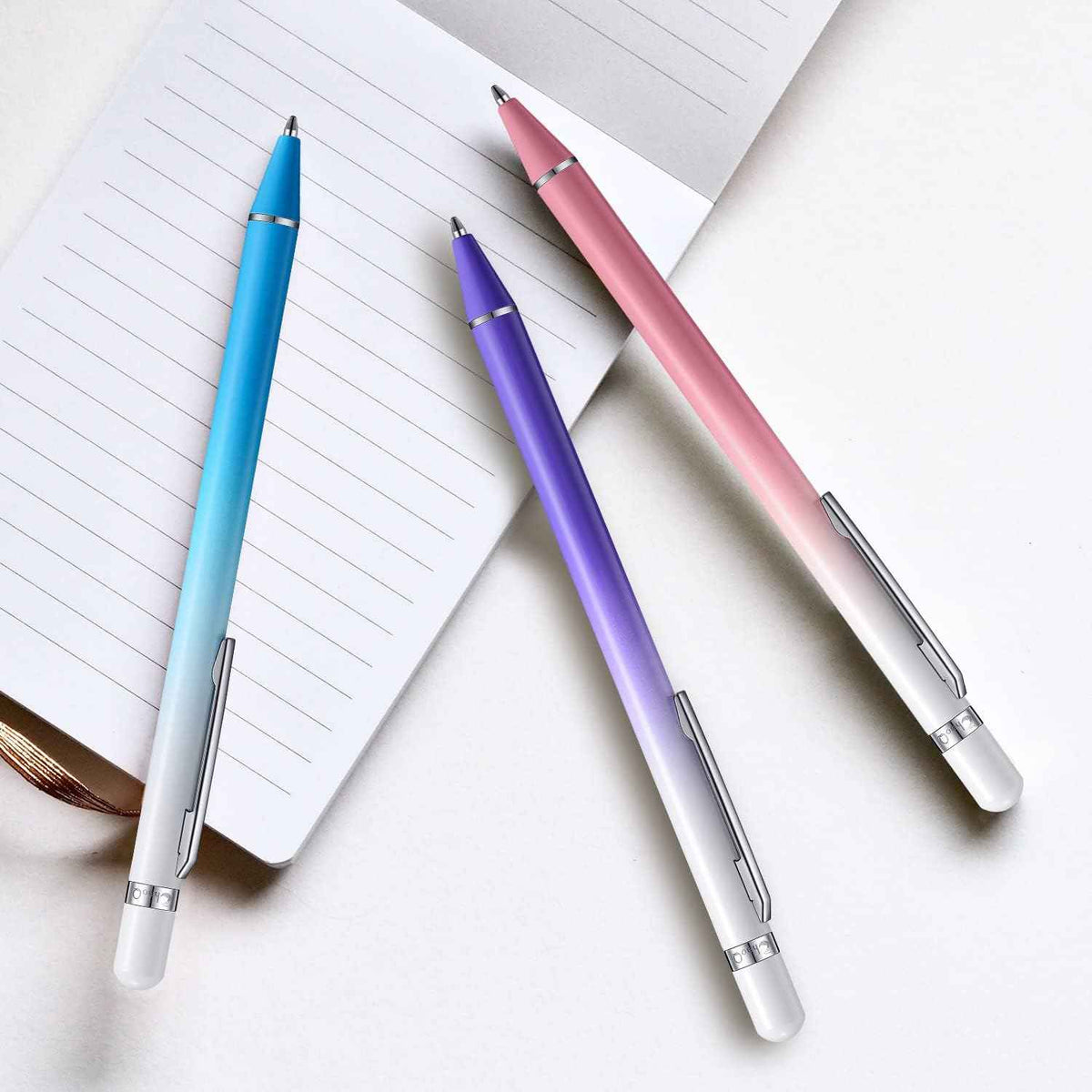 3 Pack Metal Ballpoint Pens with 6 Refills (Pink,Purple,Blue)