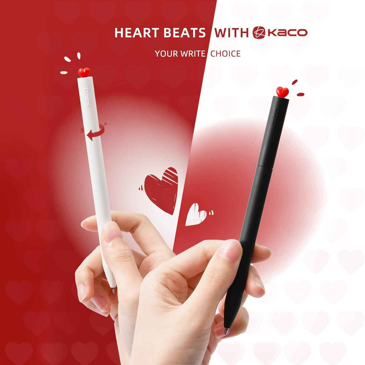 Kaco FIRST Heart Gel Ink Pens with Extra 4 Black Refills Set