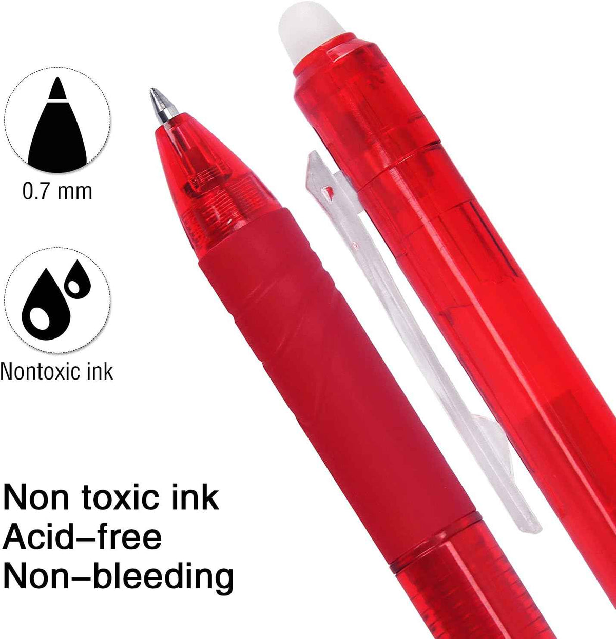 8 Pack Retractable Erasable Gel Pens Clicker Fine Point 0.7mm