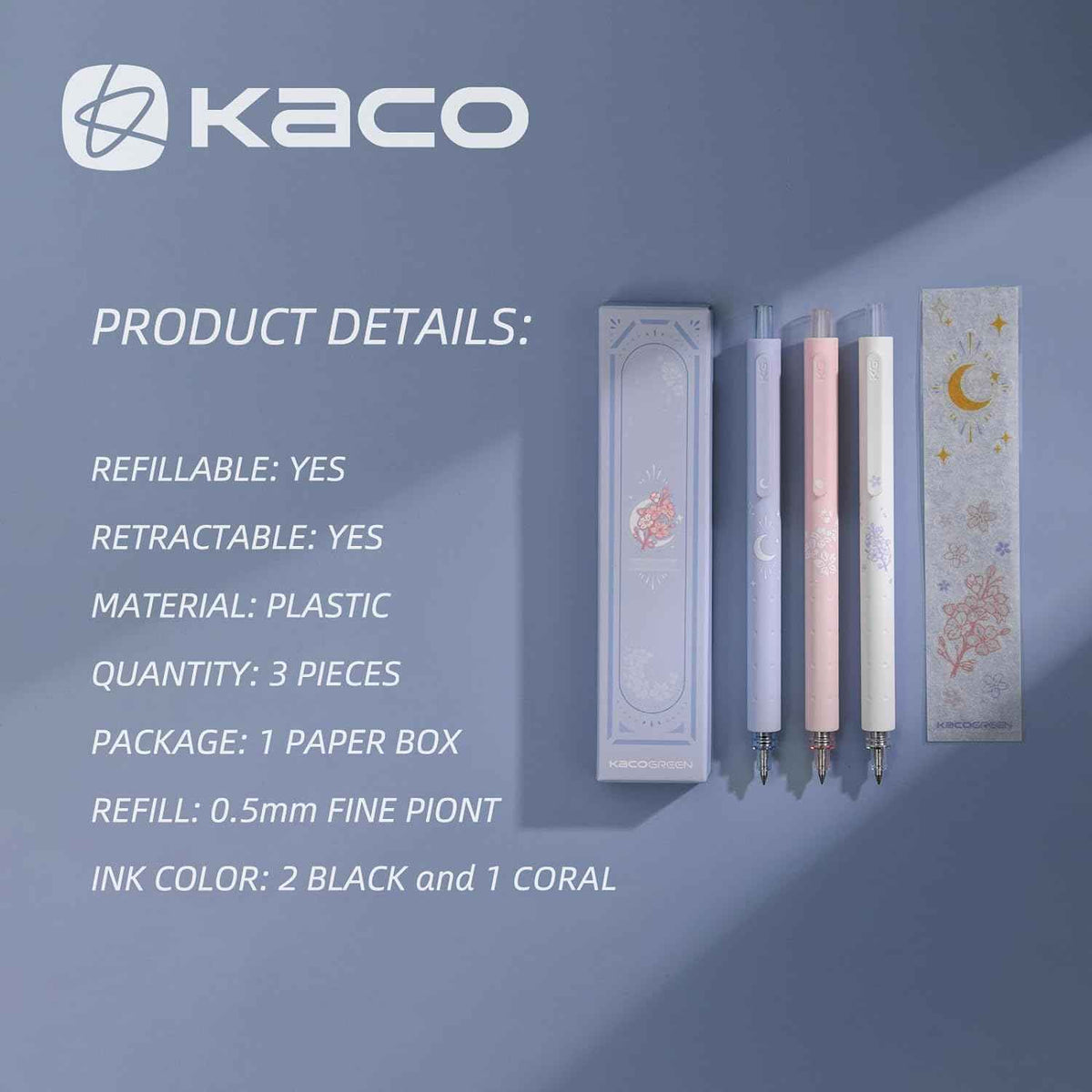 Kaco Rocket Retractable Gel Pens 0,5 mm Fine Point 3 Pack