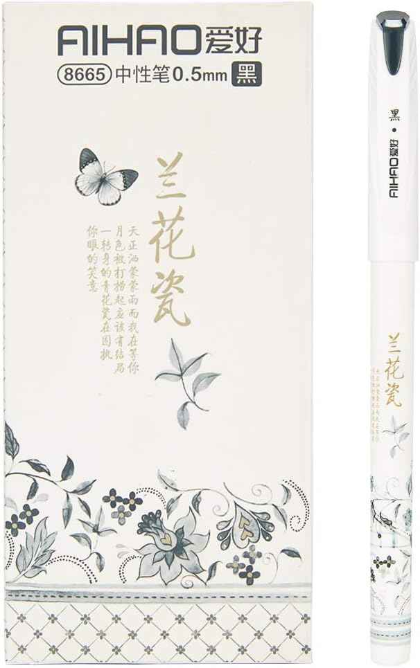 Bolígrafos de tinta de gel con diseño de porcelana de orquídea AIHAO, punta fina de 0,5 mm, paquete de 12