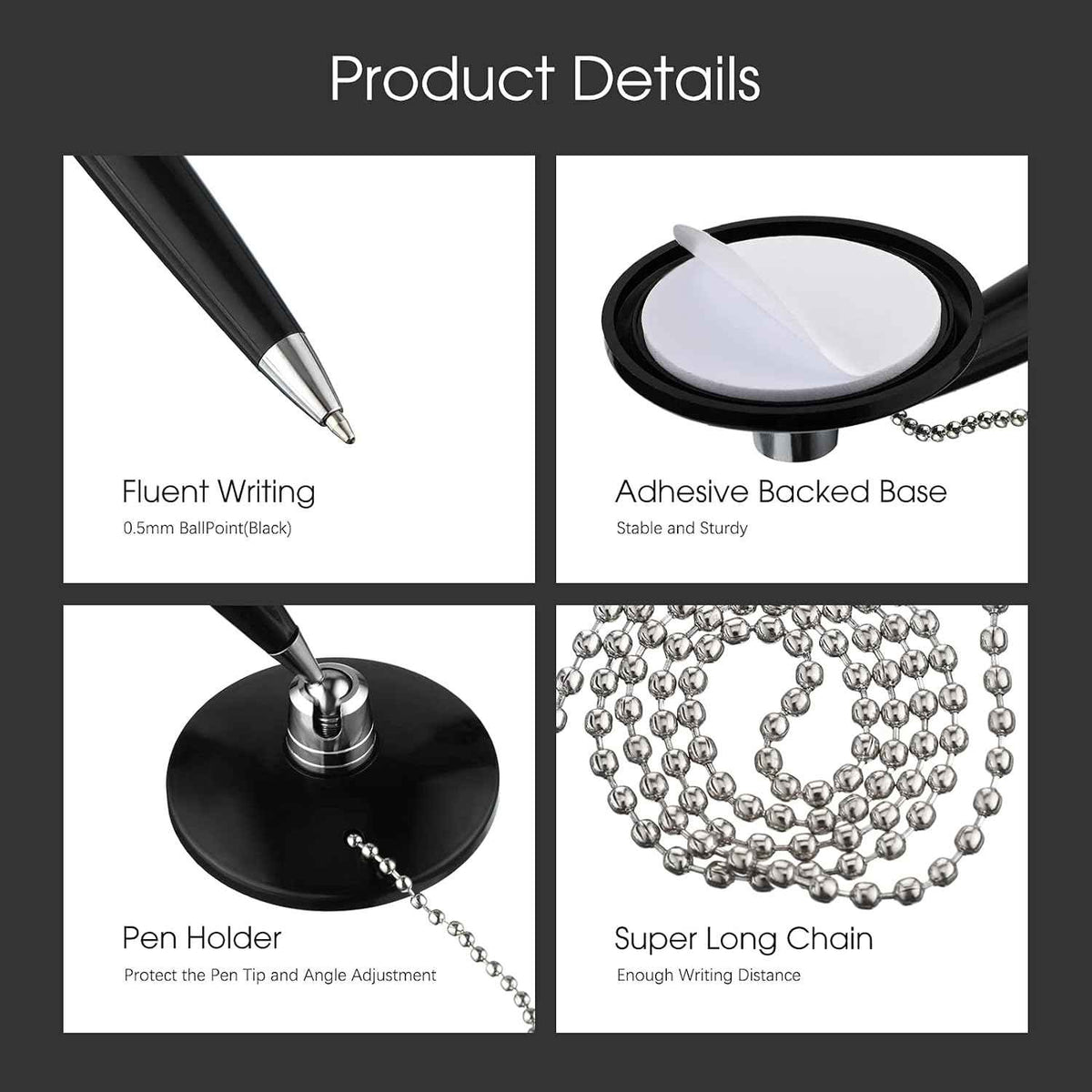 Secure Ballpoint Pen with Adhesive Chain for Reception Counter 6 Pack