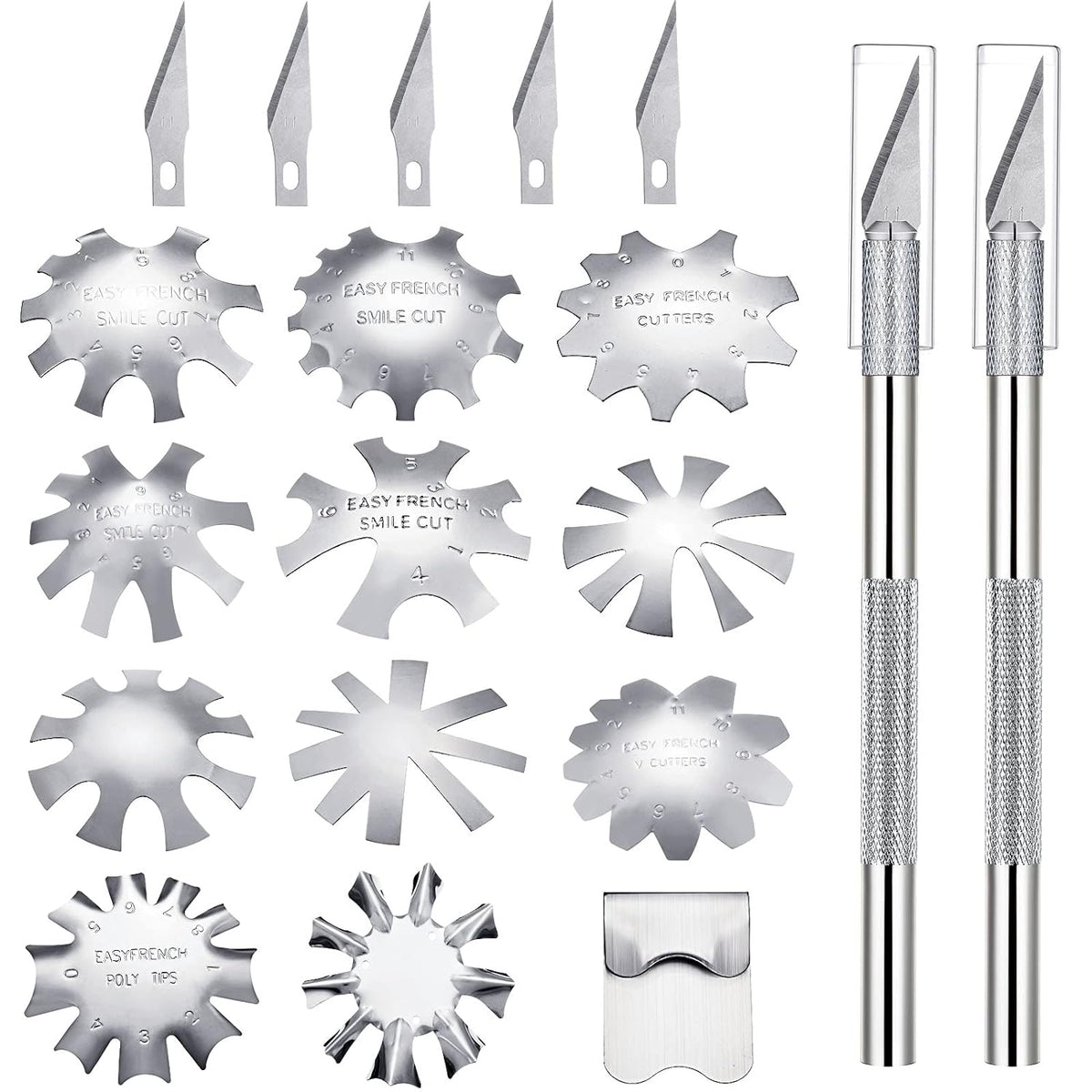 19Pcs French Nail Trimmer Set with Cutting Knife and Spare Blades Silver