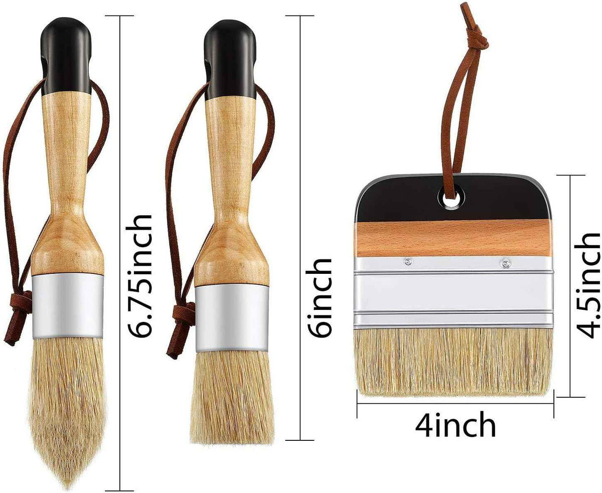 3 Pieces Chalk and Wax Paint Brushes for Acrylic Painting Wood Furniture