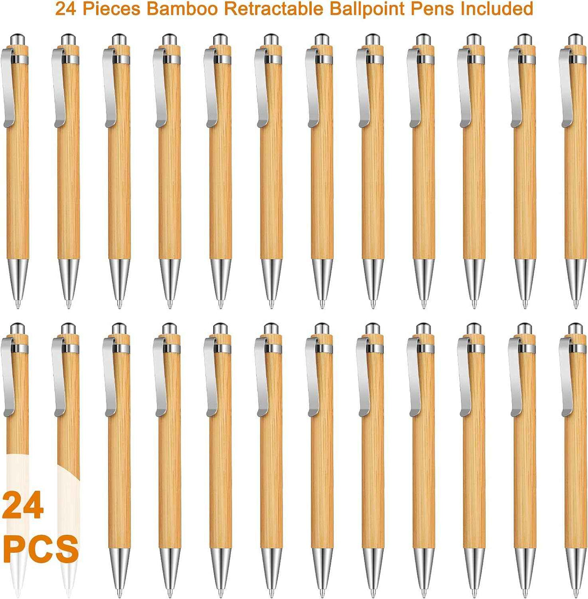 Bamboo Wooden Retractable Ballpoint Pen Black Ink 1 mm Pens 12/24/36 Pack 24