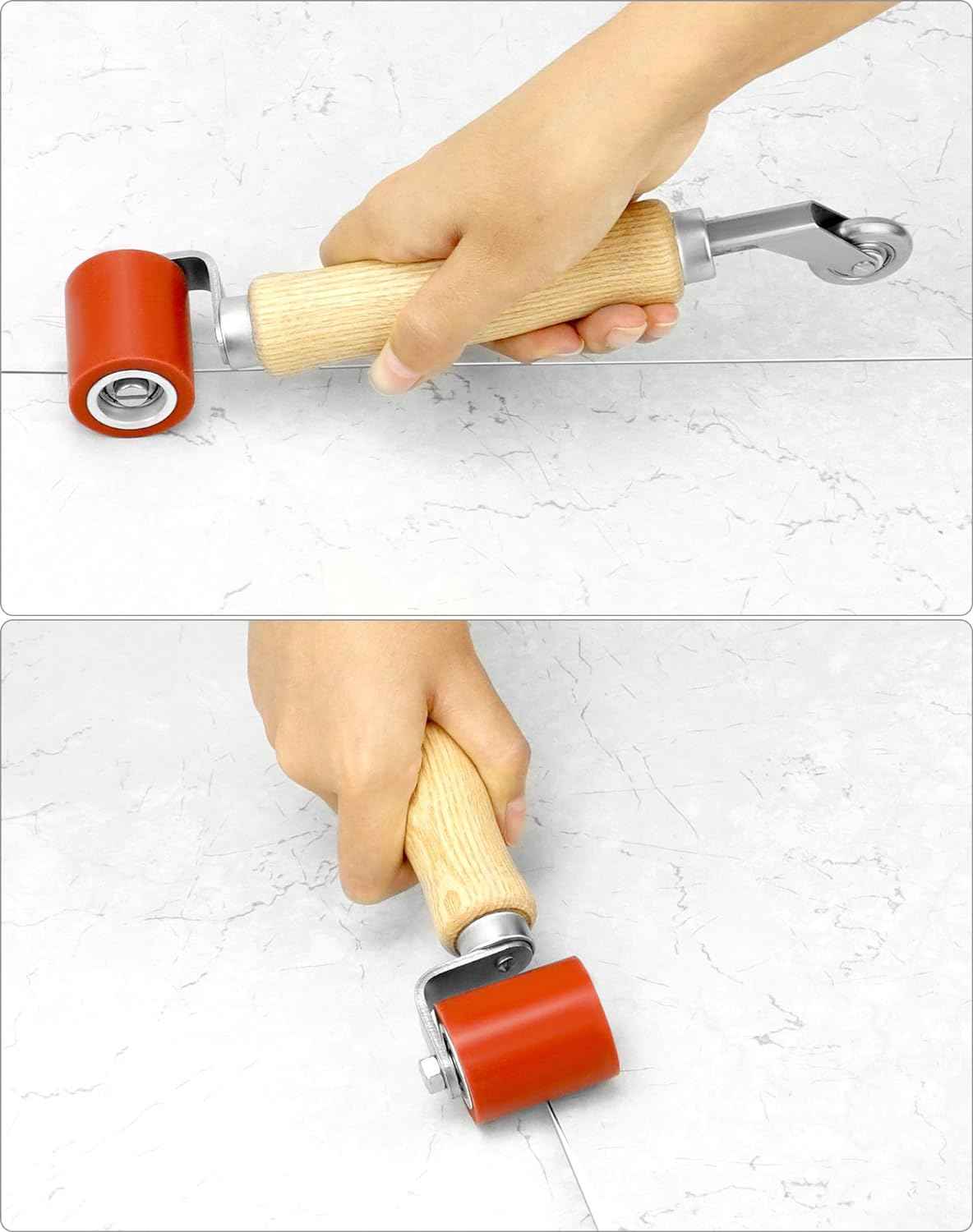 QWORK Seam Roller, 40mm Silicone Seam Roller with 6mm Brass Detail Penny Roller, Smoothing Seam Roller Tool for PVC/TPO/EPDM Single Ply Roofing Tape