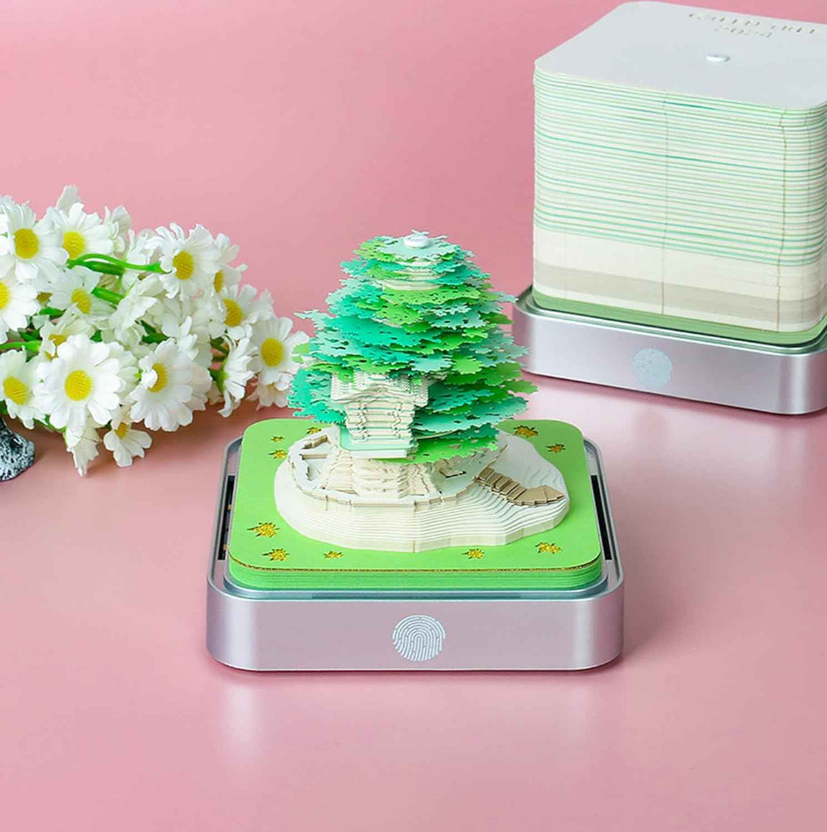 2026 Desk Calendar With LED Lights Sakura Tree House Pink Green