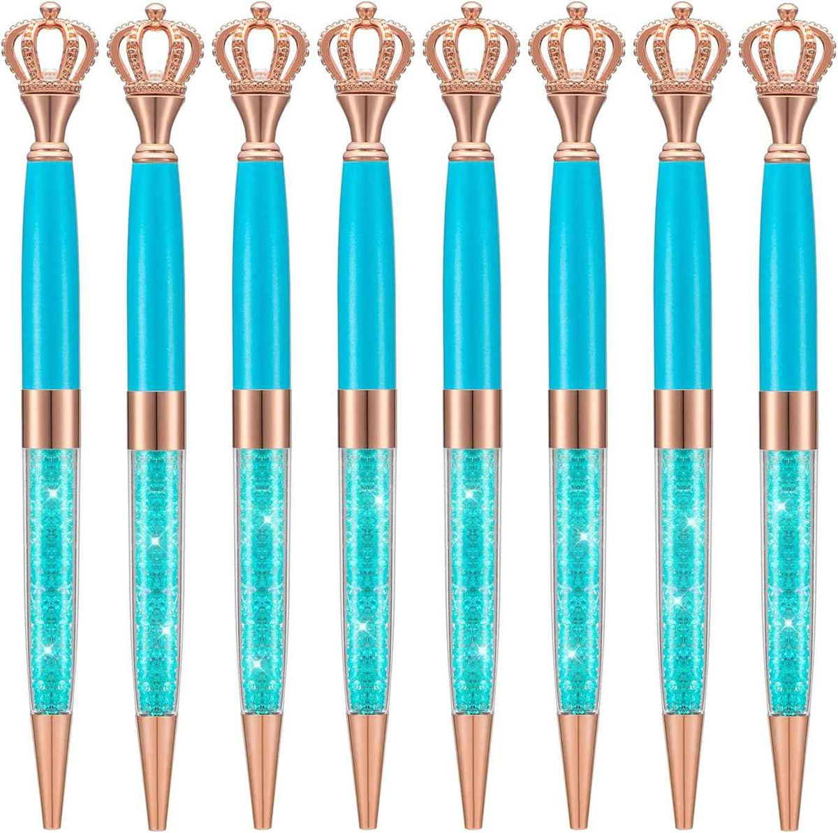 8 Pieces Crystal Crown Ballpoint Pen Set for Women Kid Girl Sky Blue