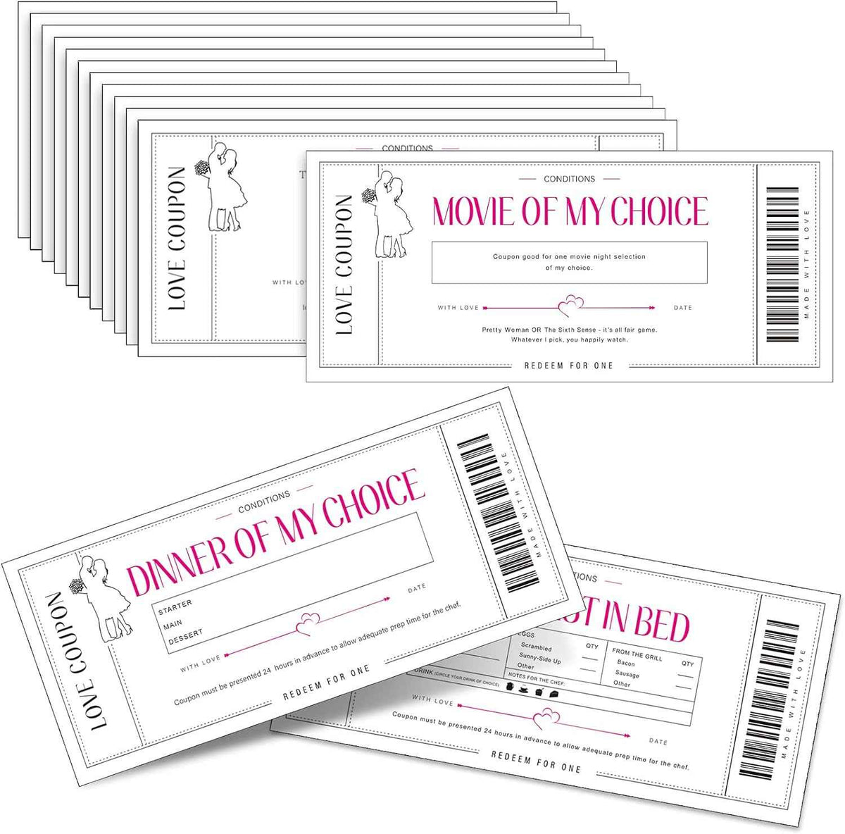 20 Pieces Love Coupon Cards Romantic Vouchers