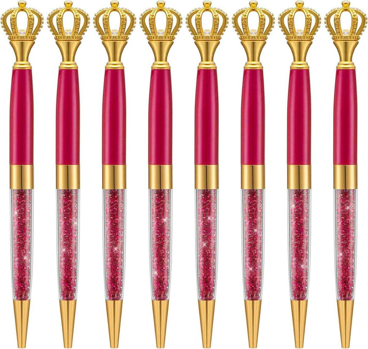 8 Pieces Crystal Crown Ballpoint Pen Set for Women Kid Girl Red
