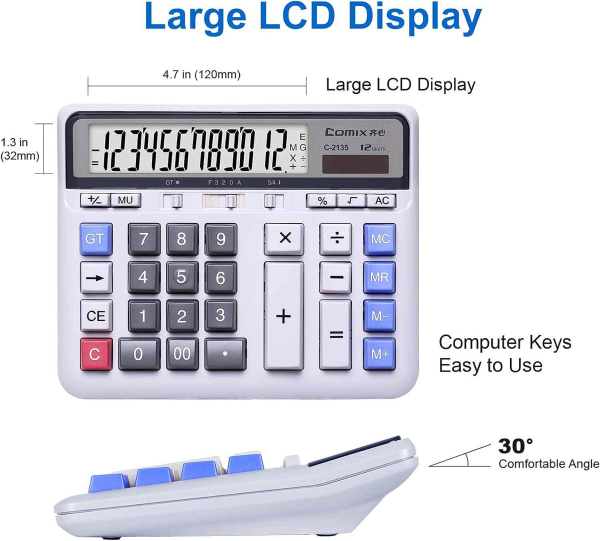 Calculadora de escritorio Comix C-2135 Batería solar Doble potencia con 12 dígitos
