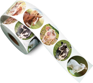 Rollo de pegatinas de animales de granja para niños, 600 Uds., recuerdo de fiesta de recompensas en el aula, 1,5 pulgadas