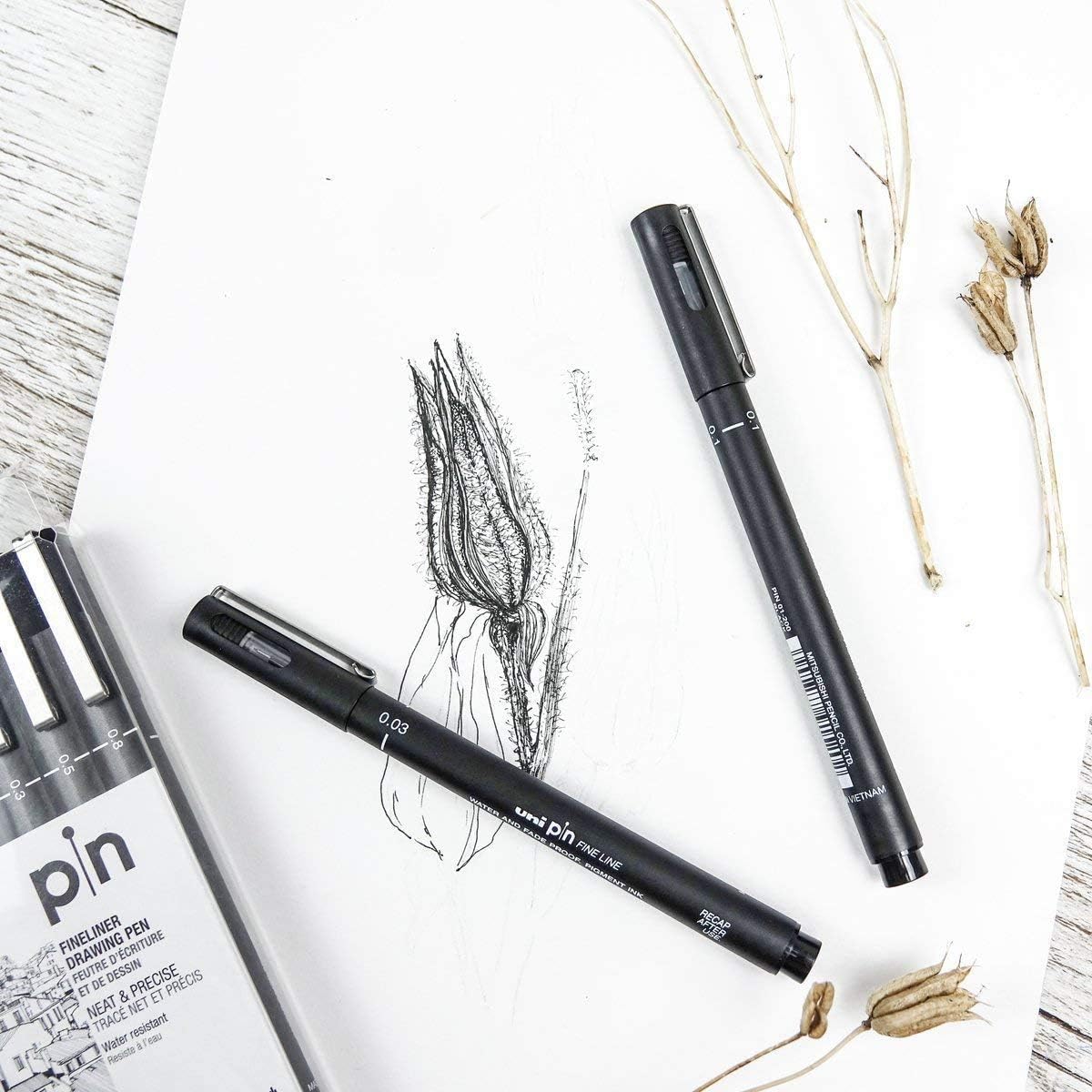 Stylos à dessin techniques Uni Pin, 6 tailles de pointe, encre noire