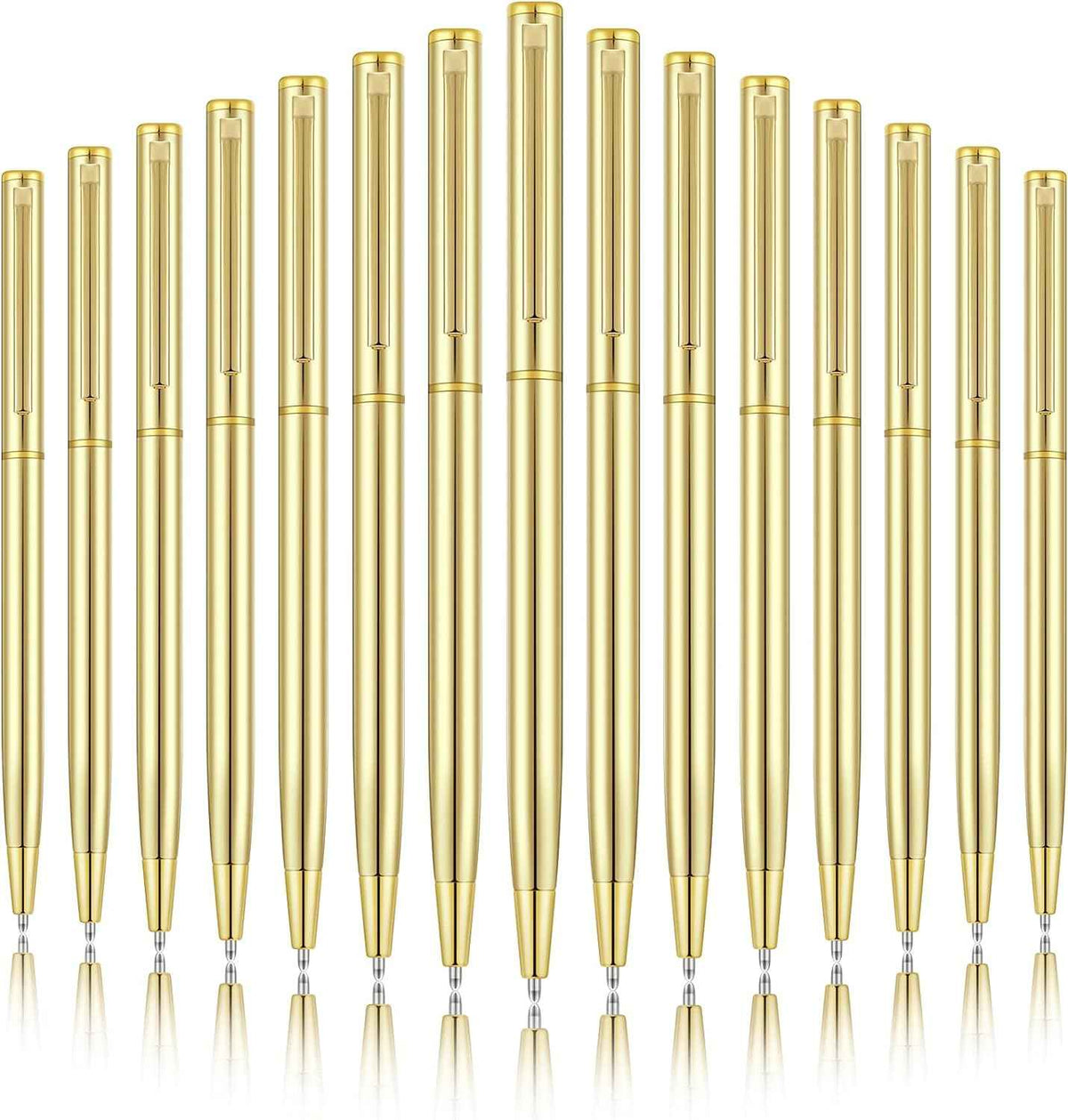 Gold Slim Metal Retractable Ballpoint Pens Black Ink 1mm 15 Pack