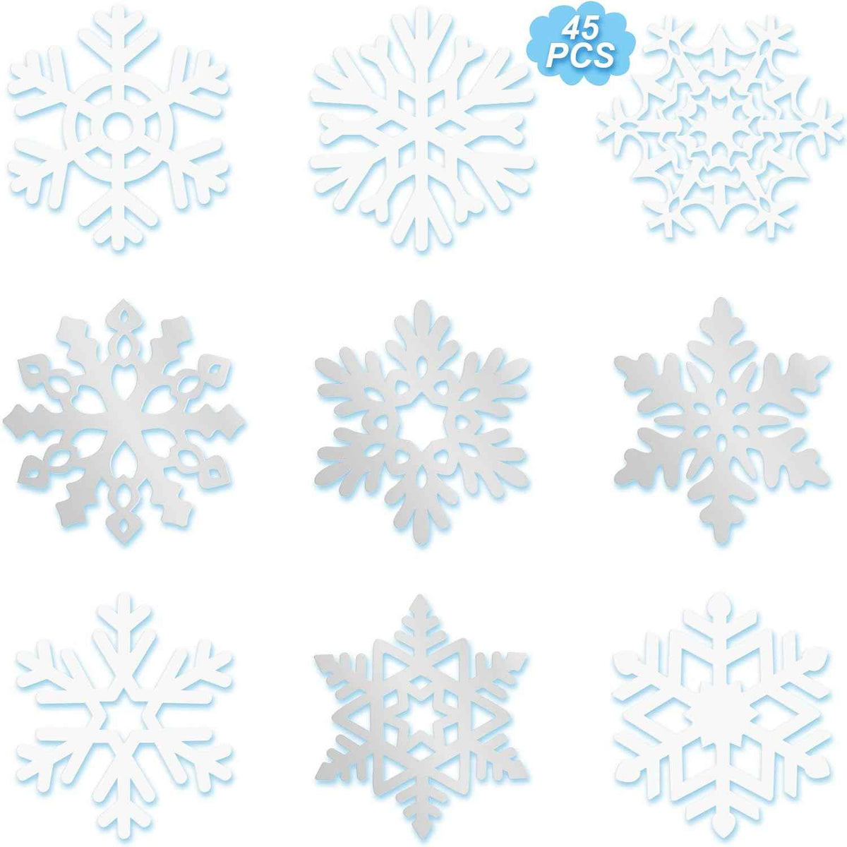 45 piezas de recortes de papel de copo de nieve de Navidad de invierno con puntos de pegamento