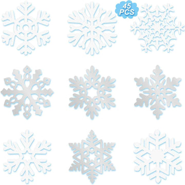 45 piezas de recortes de papel de copo de nieve de Navidad de invierno con puntos de pegamento