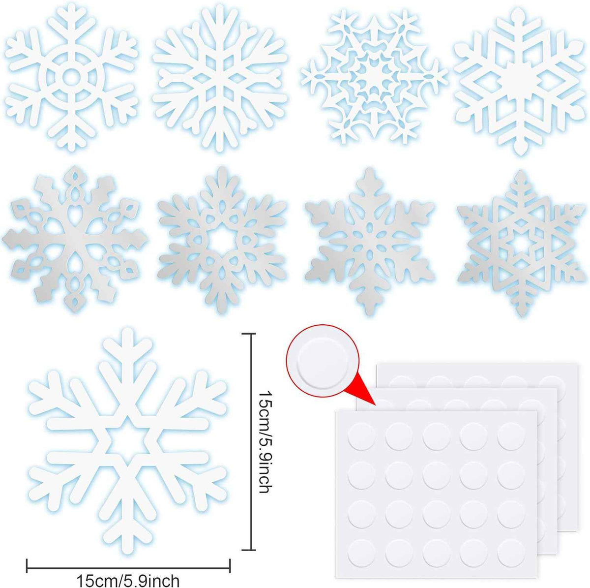 45 piezas de recortes de papel de copo de nieve de Navidad de invierno con puntos de pegamento