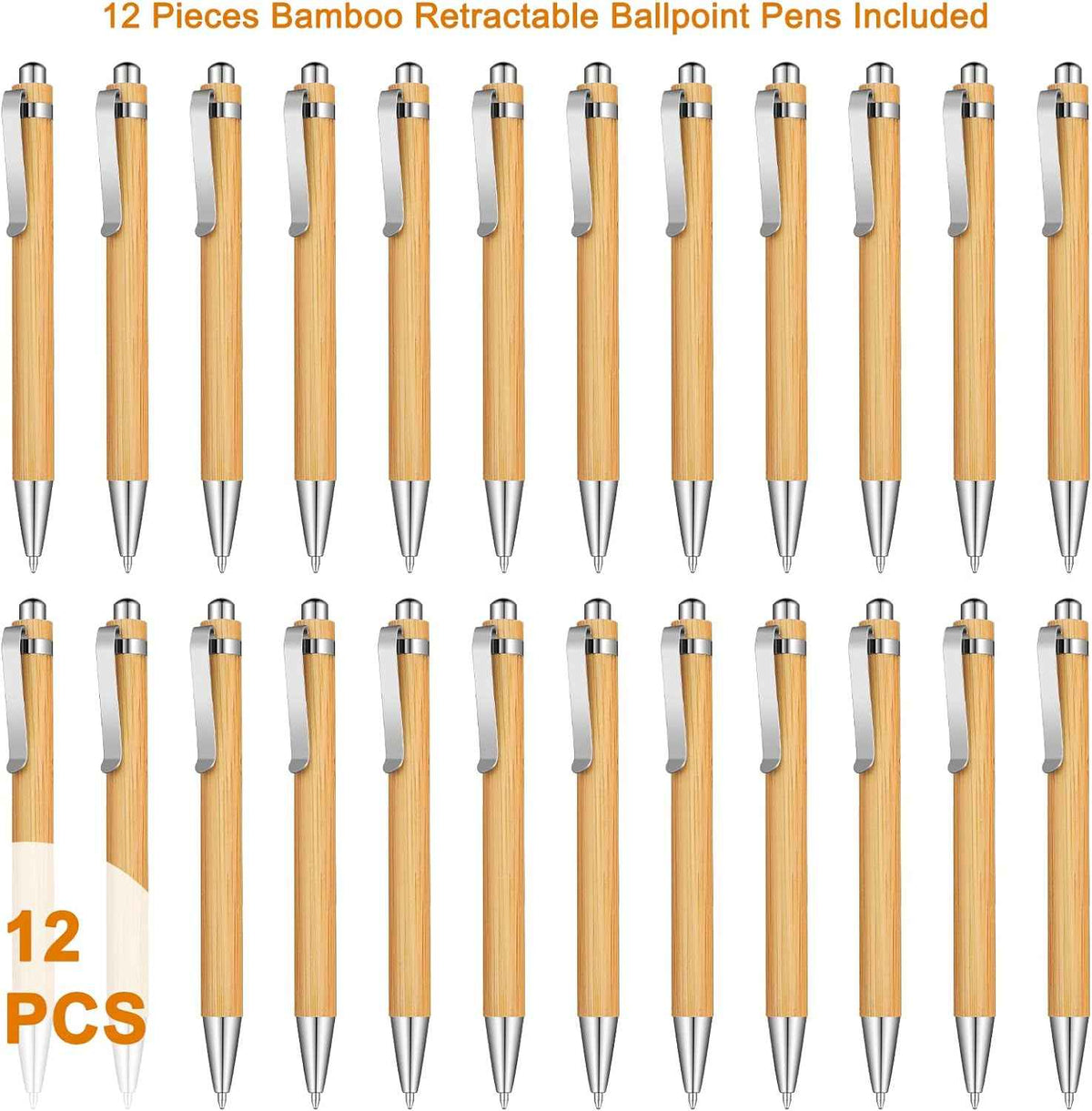 Bamboo Wooden Retractable Ballpoint Pen Black Ink 1 mm Pens 12/24/36 Pack 12