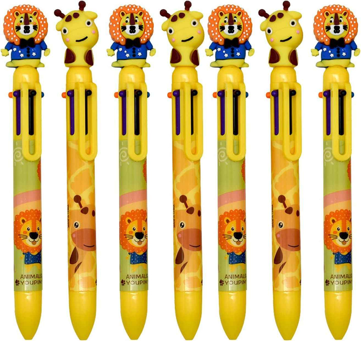 8PCS 6in1 Mehrfarbiger Kugelschreiber Giraffe Löwe für Kinder Erwachsene Schule
