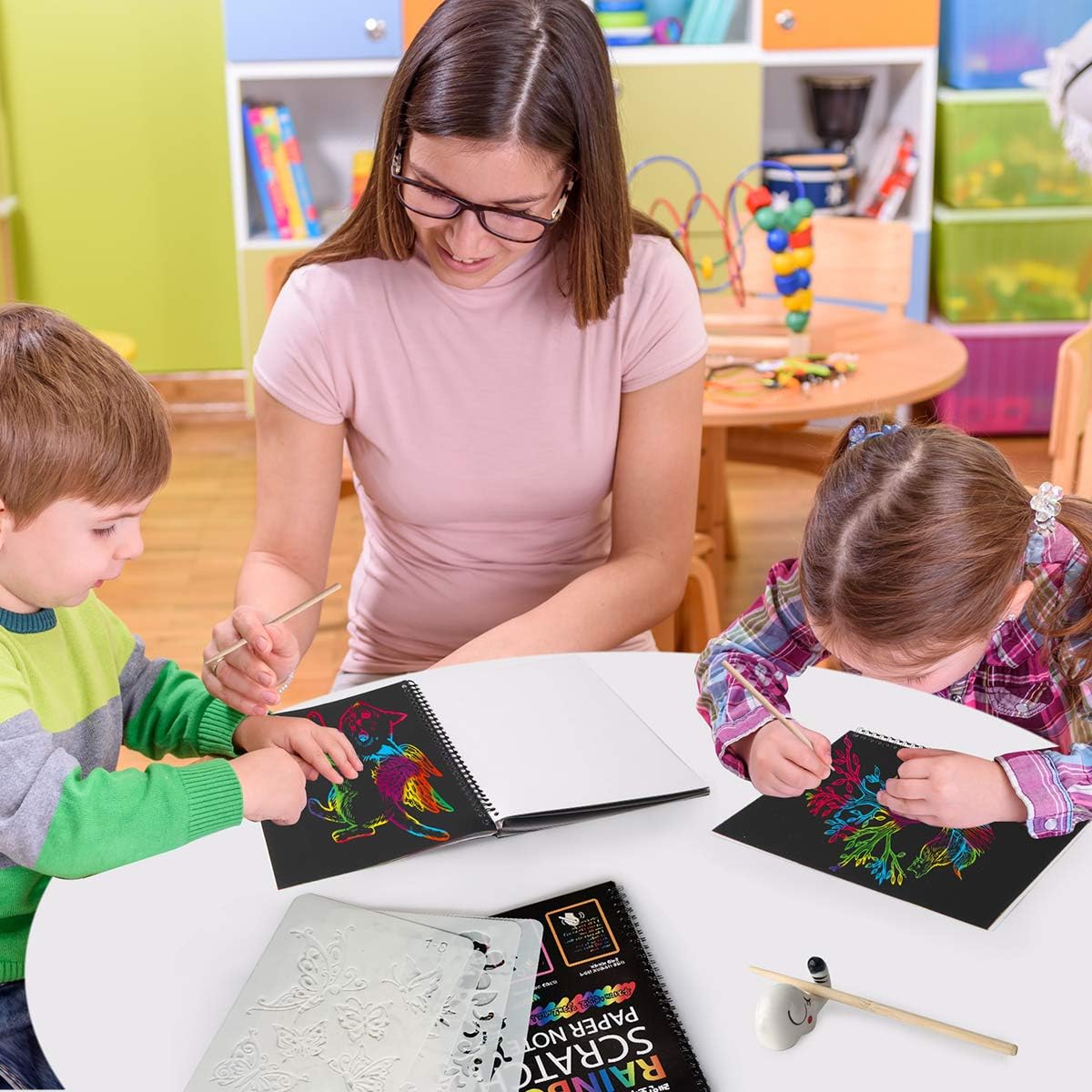3er-Pack Notizbücher aus Kratzpapier in Regenbogenfarben für Kunsthandwerk für Kinder