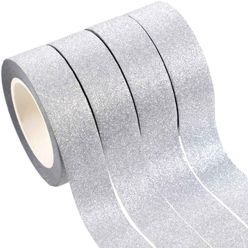 4 rolki srebrnej taśmy Washi Crafting Brokatowa taśma maskująca