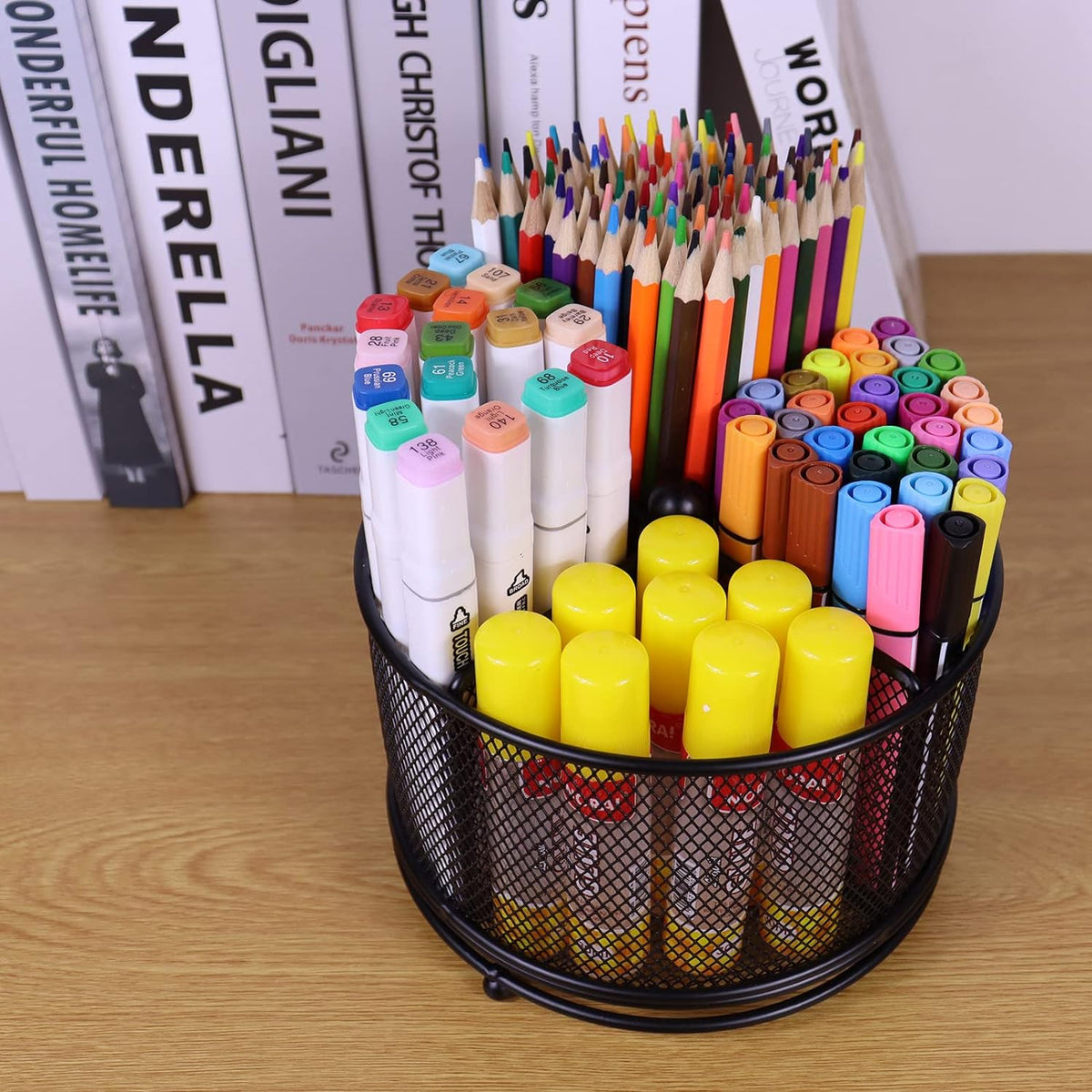 Organizador de escritorio giratorio de malla, portalápices, 4 compartimentos