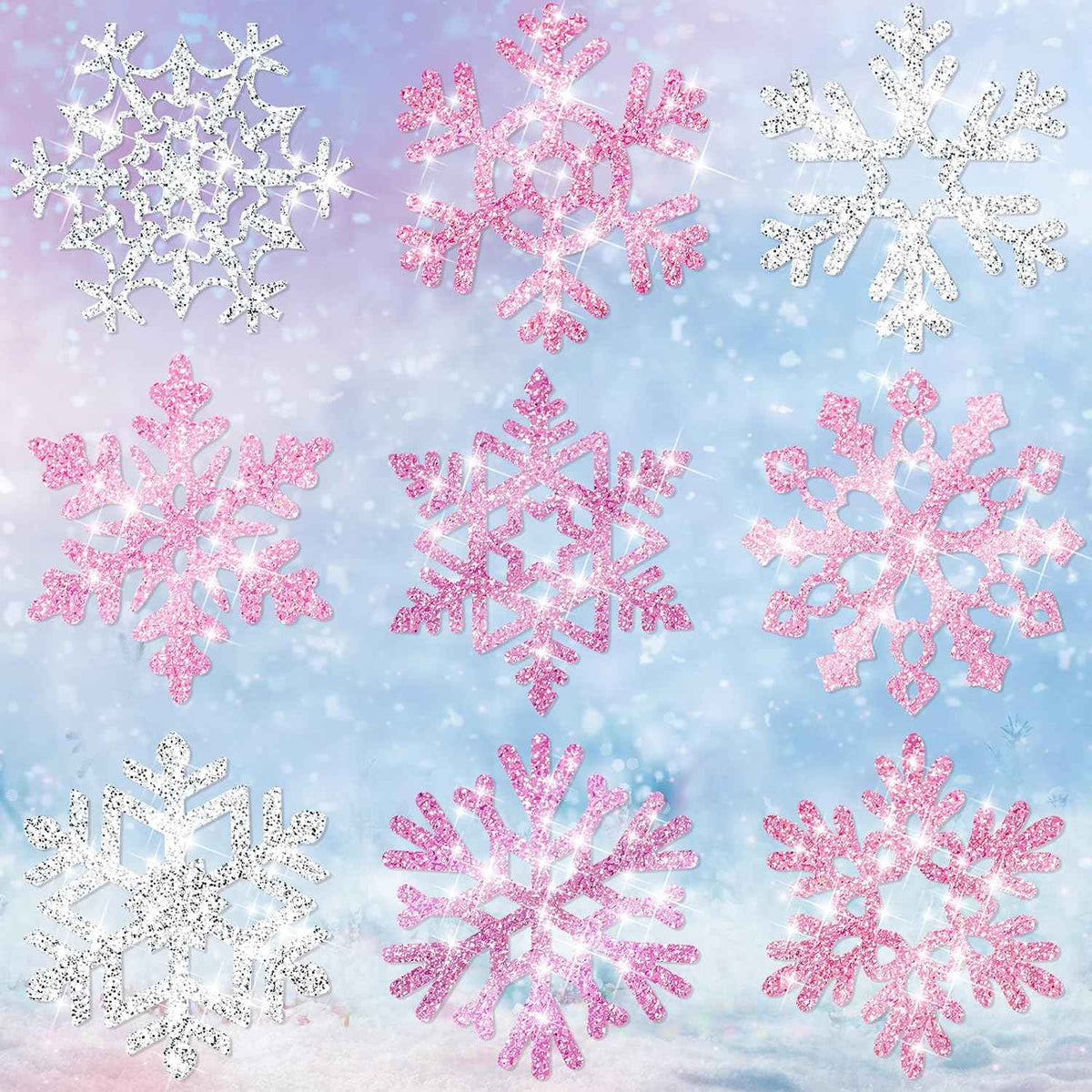 45 piezas de recortes de papel de copo de nieve de Navidad de invierno con puntos de pegamento