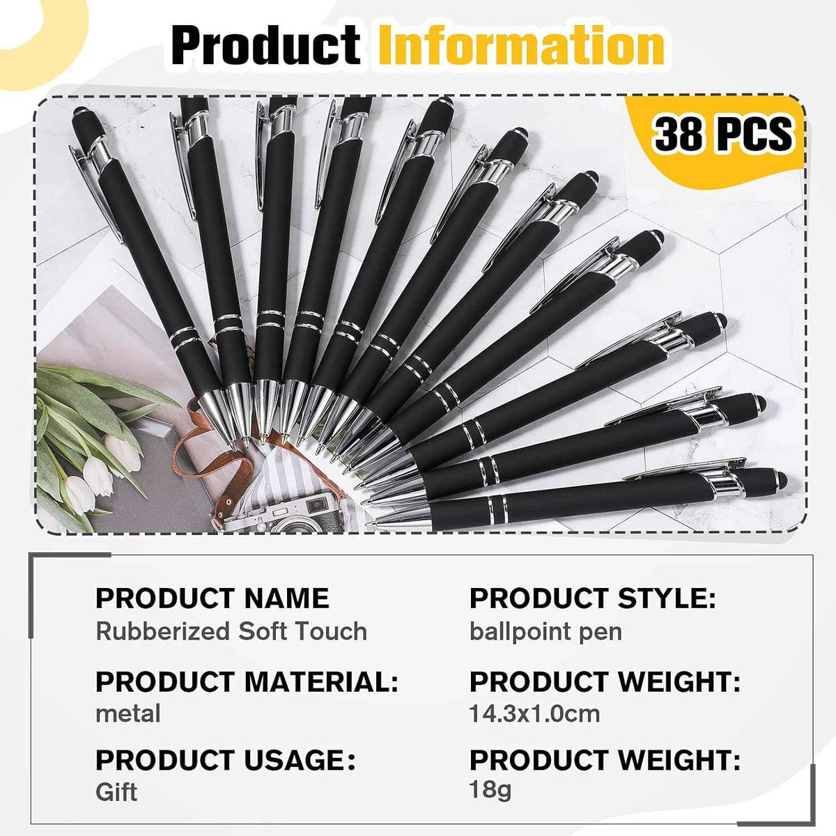 38Pcs Rubberized Ballpoint Pen with Stylus Tip for Touch Screen Devices