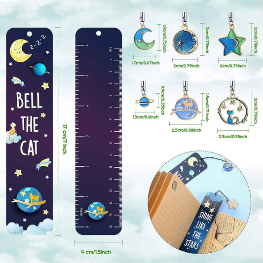 12 szt. Zakładek do książek Cat Moon Star Space z metalowymi zawieszkami