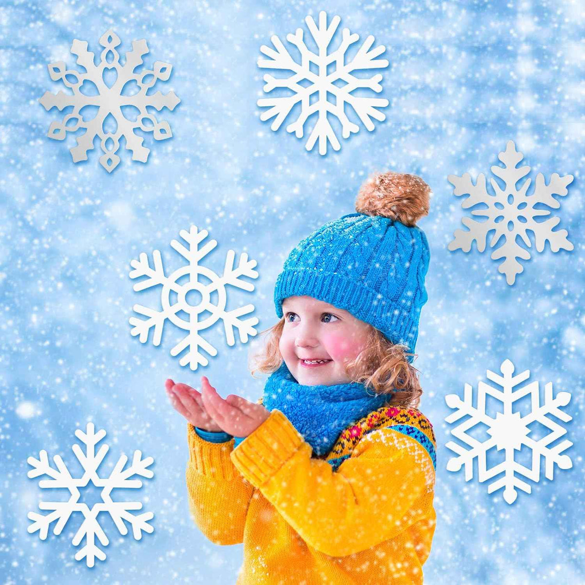 45 piezas de recortes de papel de copo de nieve de Navidad de invierno con puntos de pegamento