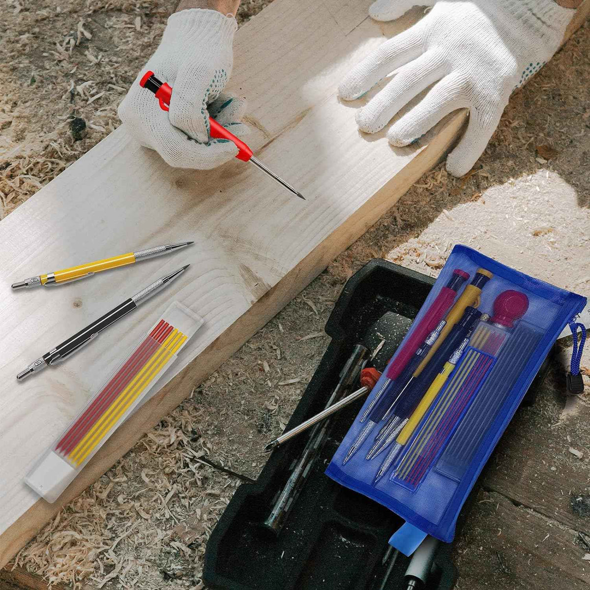 Juego de lápices de carpintero mecánicos con 30 recambios de marcadores para construcción de arquitectos