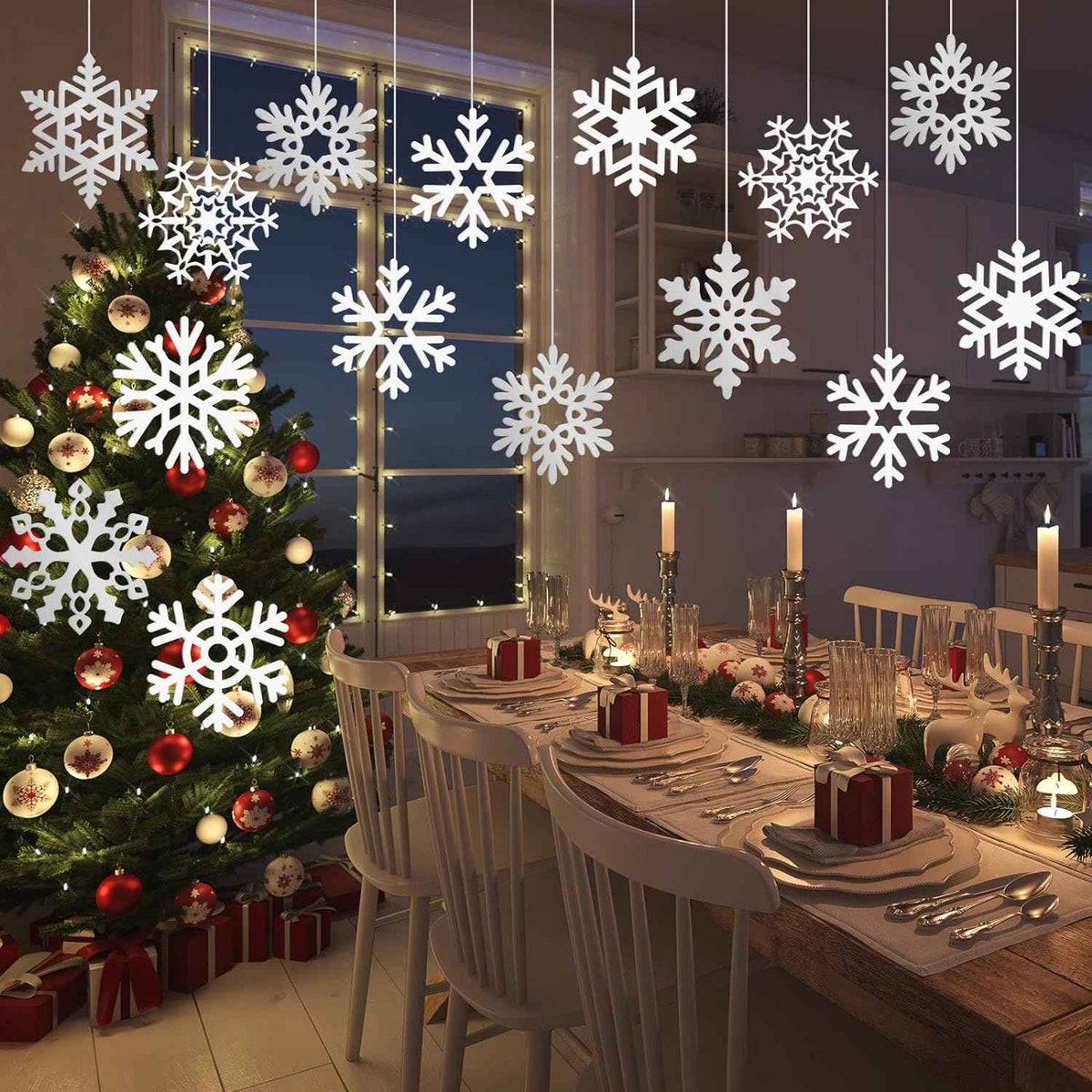 45 piezas de recortes de papel de copo de nieve de Navidad de invierno con puntos de pegamento