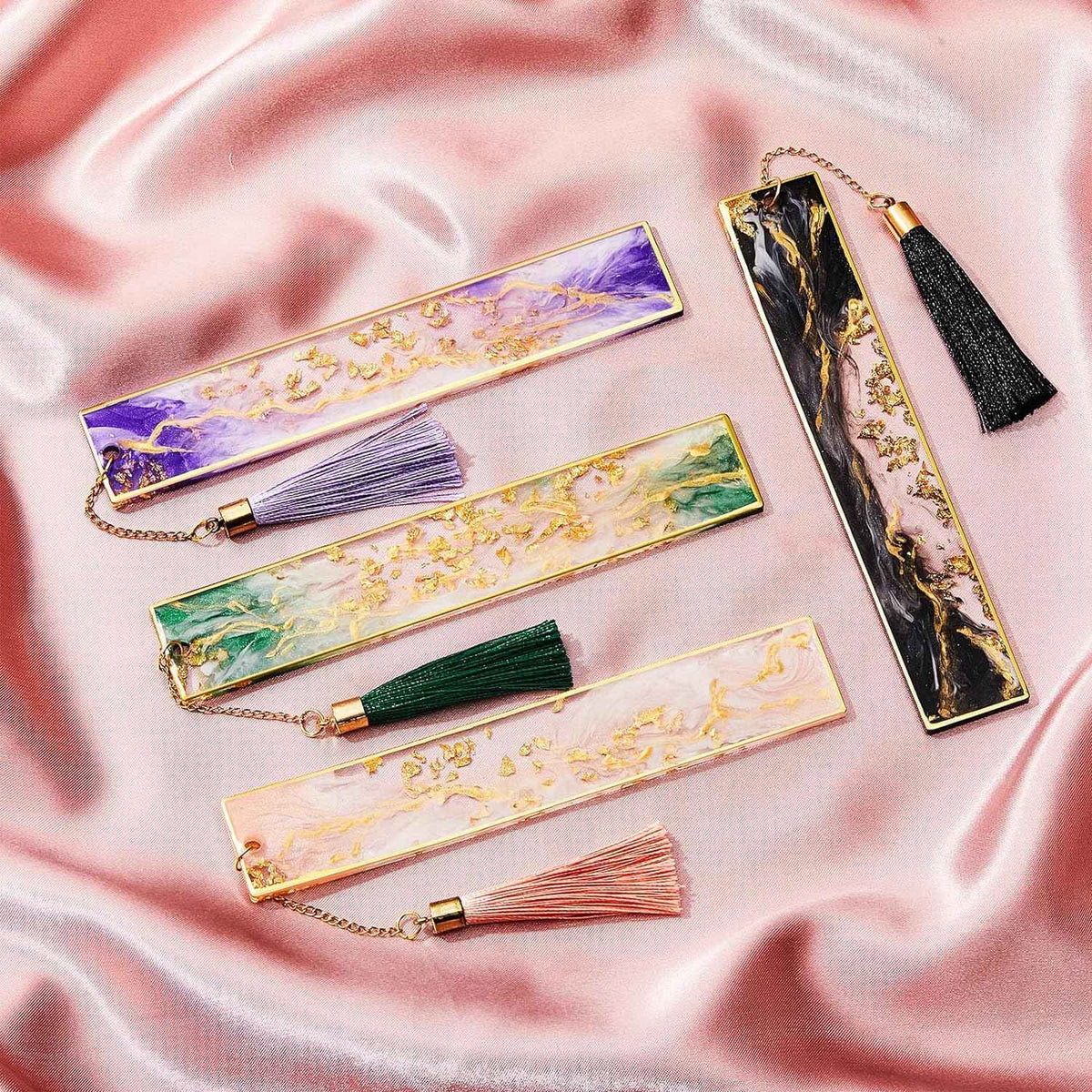 4Pcs Handmade Resin Bookmarks with Tassels