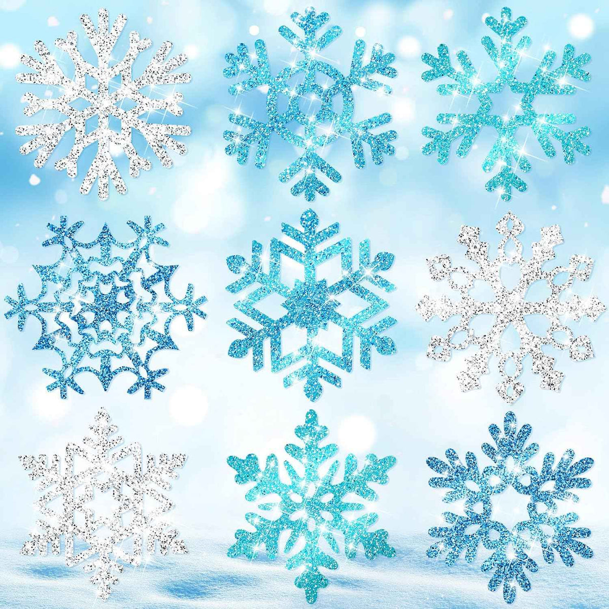 45 piezas de recortes de papel de copo de nieve de Navidad de invierno con puntos de pegamento