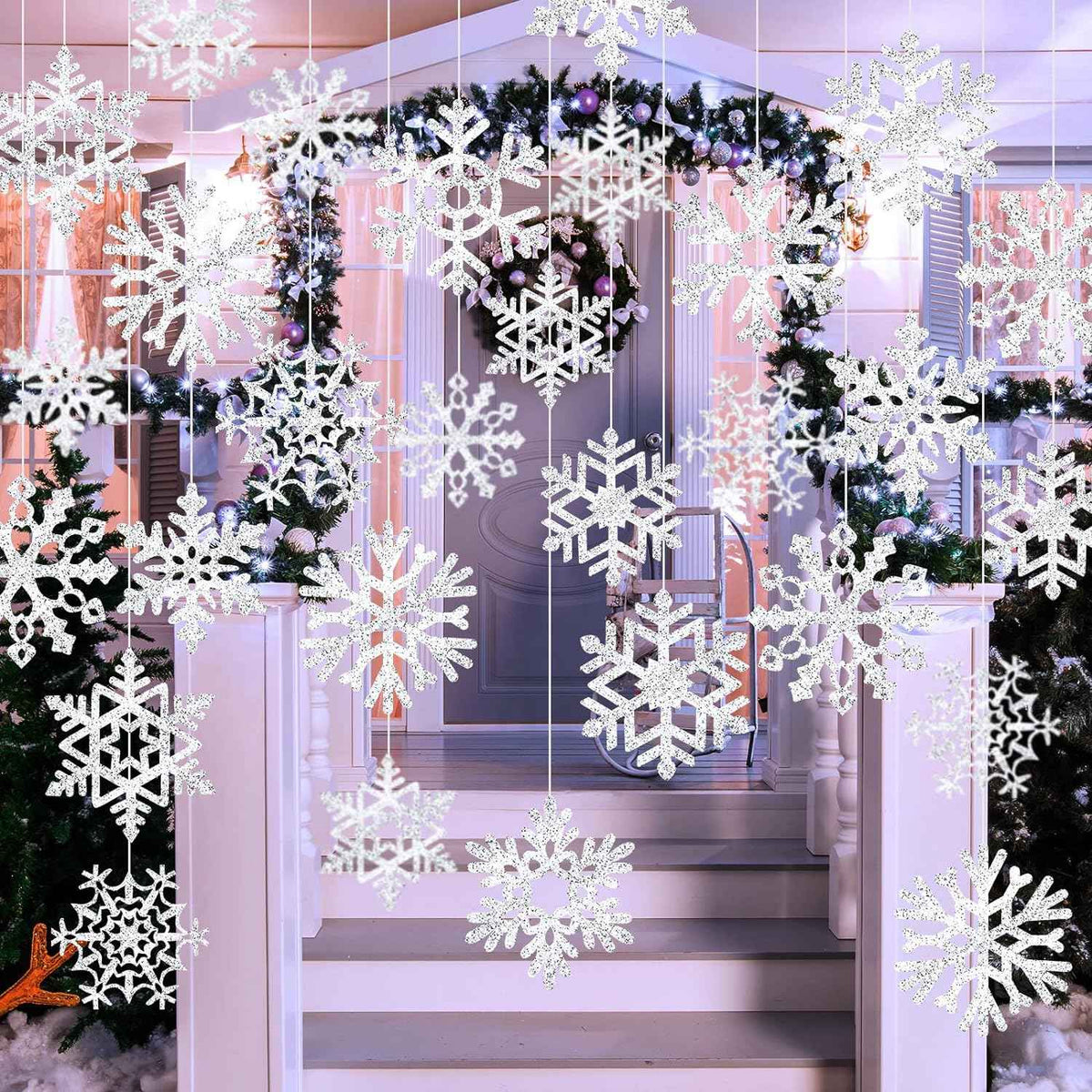 45 piezas de recortes de papel de copo de nieve de Navidad de invierno con puntos de pegamento